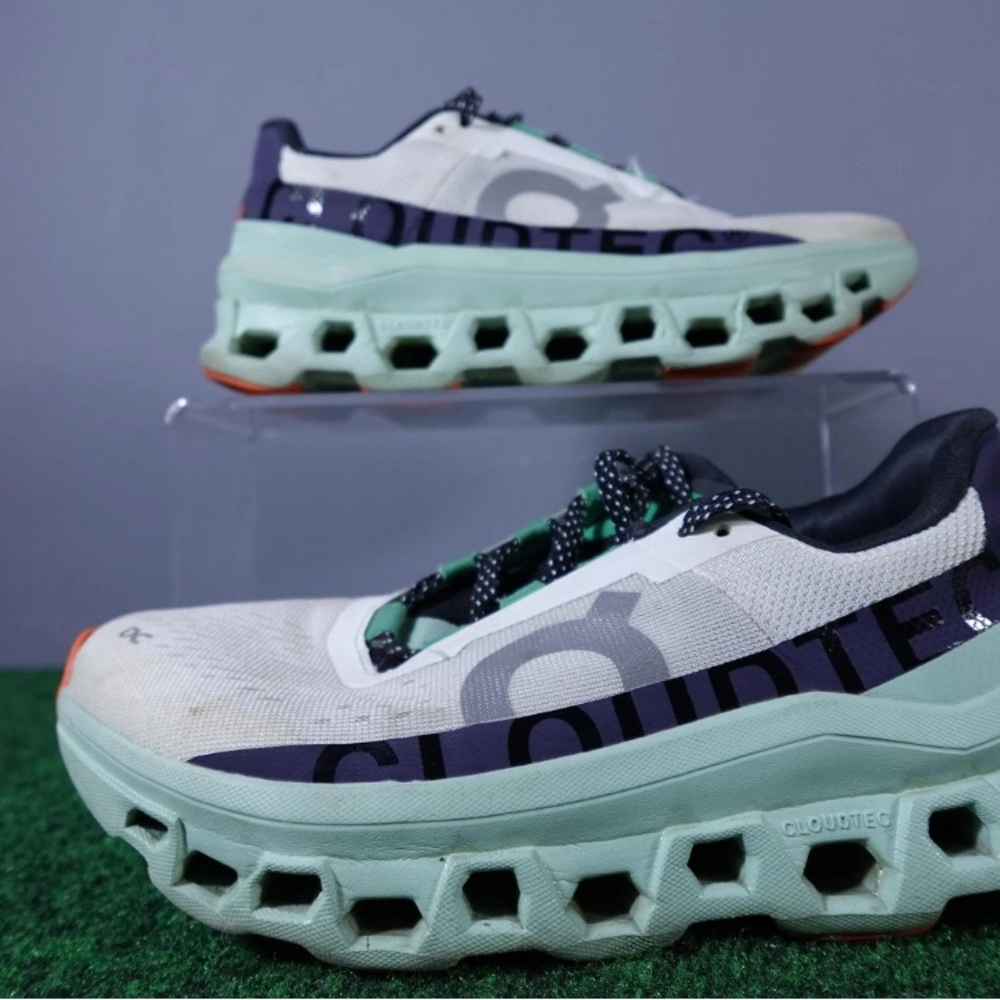 On Cloudmonster Shoes Womens Size 7.5 White Mint Running Helion CloudTec Road